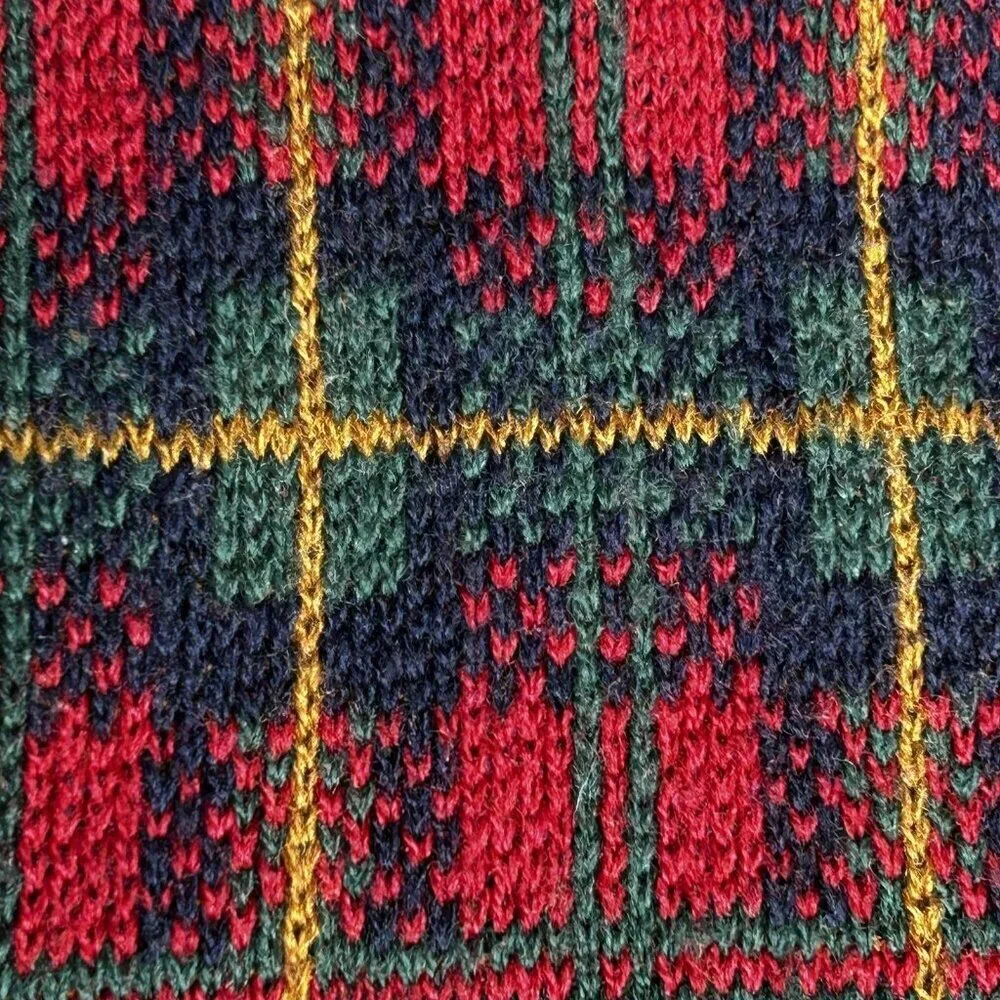 VINTAGE Eddie Bauer Sweater Mens M Red Green Tartan Plaid Crewneck Made USA 90s - Picture 6 of 12